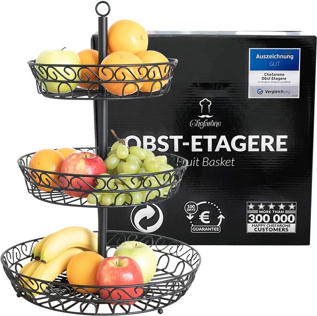 Chefarone Fruit Etagère 3 Laags - Fruitmand Metaal - Fruitschaal - Groentemand - Opberger - Zwart 11 Chefarone Fruit Etagère 3 Laags - Fruitmand Metaal - Fruitschaal - Groentemand - Opberger - Zwart - Afbeelding 9