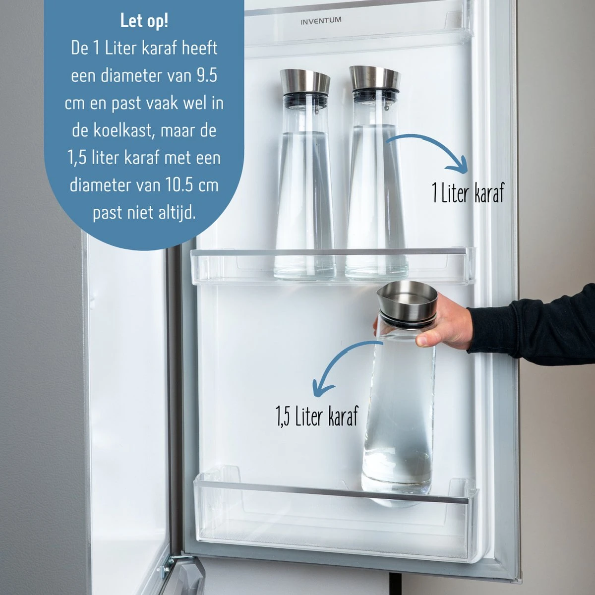 Krumble Karaf Van Glas - Waterkan - Met Deksel - 10,5 X 33 Cm (dxh) - 1,5 Liter - Glas En RVS 4 Krumble Karaf Van Glas - Waterkan - Met Deksel - 10,5 X 33 Cm (dxh) - 1,5 Liter - Glas En RVS - Afbeelding 2