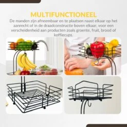 SensaHome - Fruitmand Met Bananenhouder - Vierkant 2-Laags Zwart - Fruitschaal - Etagere - Metaal - Industrial - Modern 33 SensaHome - Fruitmand Met Bananenhouder - Vierkant 2-Laags Zwart - Fruitschaal - Etagere - Metaal - Industrial - Modern -KitchenAids Winkel 1200x1200 131