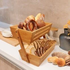 Fruitmand – 2 Laags – Hout – Aardappelbak - Aanrecht Organiser - Fruitkistje - Fruitschaal – Fruitmand -Schaal Decoratie - Voor Fruit / Groente / Snacks / Brood -KitchenAids Winkel 1200x1200 158