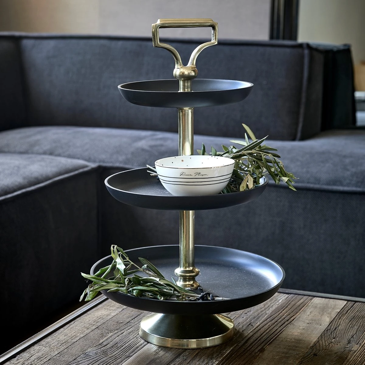 Riviera Maison Etagere 3 Laags - New York Etagère - Zwart 4 Riviera Maison Etagere 3 Laags - New York Etagère - Zwart - Afbeelding 2