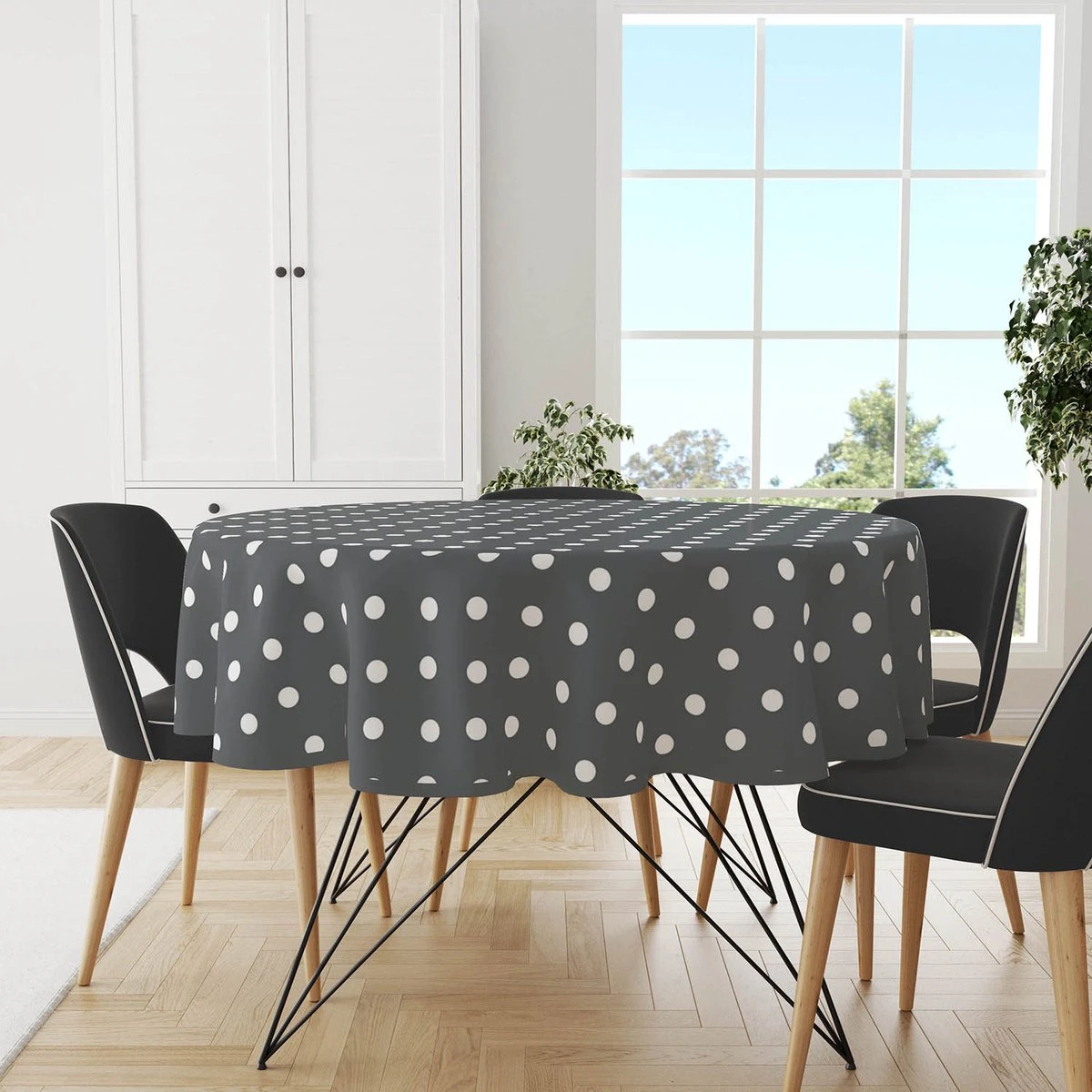 Tafelzeil Rond Stip Grijs - 160cm 4 Tafelzeil Rond Stip Grijs - 160cm - Afbeelding 2