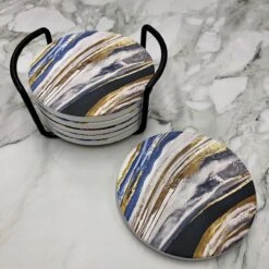 Maison Extravagante - Luxe Onderzetters 'Nordic' Voor Glazen En Mokken - Set Van 6 - Inclusief Zwarte Metalen Houder - Keramische Onderzetters - Anti-slip - Rond -KitchenAids Winkel 1200x1200 28