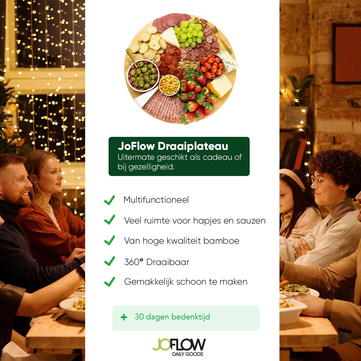 JoFlow Draaiplateau Of Borrelplank - Draaischijf – Draaischotel – 360 Graden Roterend Serveerbord, Hapjesplank, Van Bamboe Hout – Roterende Plaat – ⌀ 35CM 5 JoFlow Draaiplateau Of Borrelplank - Draaischijf – Draaischotel – 360 Graden Roterend Serveerbord, Hapjesplank, Van Bamboe Hout – Roterende Plaat – ⌀ 35CM - Afbeelding 3