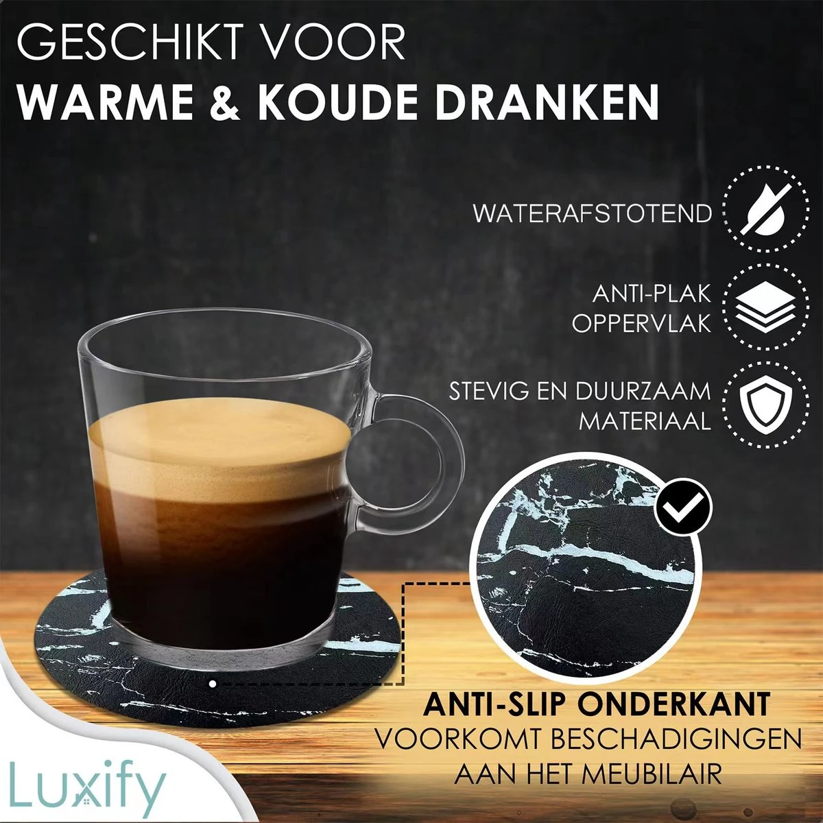 Luxe Leren Marmeren Onderzetters Met Houder - 10 Stuks - Onderleggers Voor Glazen - Glasonderzetters Voor Op Tafel - Coasters - Zwart / Wit - Rond 5 Luxe Leren Marmeren Onderzetters Met Houder - 10 Stuks - Onderleggers Voor Glazen - Glasonderzetters Voor Op Tafel - Coasters - Zwart / Wit - Rond - Afbeelding 3