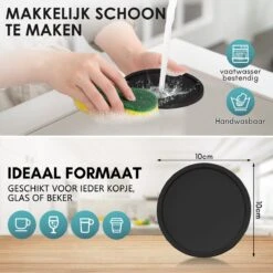 Siliconen Onderzetters Met Houder - 10 Stuks - Onderleggers Voor Glazen - Glasonderzetters Voor Op Tafel - Coasters - Zwart - Rond -KitchenAids Winkel 1200x1200 702