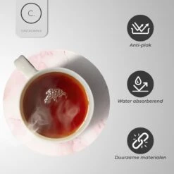 Castagnola Keramische Onderzetters Met Houder – Onderzetters Voor Glazen – Onderzetters Design – Onderzettersset – Drink Onderzetters – Keramisch – Kurk – Set Van 6 – Roze/Wit -KitchenAids Winkel 1200x1200 766