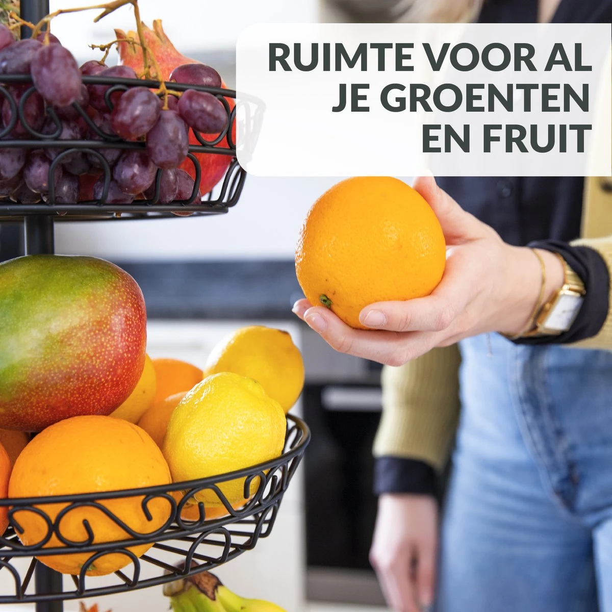 Chefarone Fruit Etagère 3 Laags - Fruitmand Metaal - Fruitschaal - Groentemand - Opberger - Zwart 6 Chefarone Fruit Etagère 3 Laags - Fruitmand Metaal - Fruitschaal - Groentemand - Opberger - Zwart - Afbeelding 4