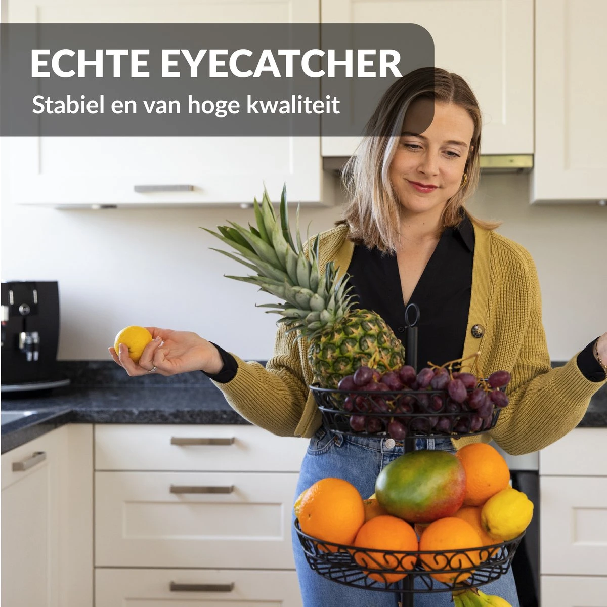 Chefarone Fruit Etagère 3 Laags - Fruitmand Metaal - Fruitschaal - Groentemand - Opberger - Zwart 7 Chefarone Fruit Etagère 3 Laags - Fruitmand Metaal - Fruitschaal - Groentemand - Opberger - Zwart - Afbeelding 5