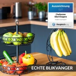 Chefarone Fruit Etagère Met Bananenstandaard - Fruitmand Metaal - Bananenhouder - Fruitschaal 2 Laags - Groentemand - Zwart -KitchenAids Winkel 1200x1200 838