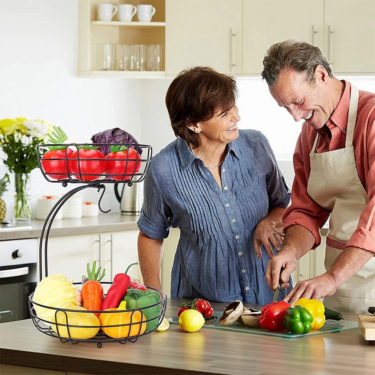 Tranic Fruitschaal - Fruitmand - Zwart Metaal - Etagere - Keuken Organizer 4 Tranic Fruitschaal - Fruitmand - Zwart Metaal - Etagere - Keuken Organizer - Afbeelding 2