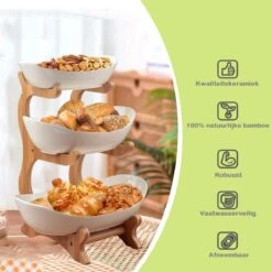 DESIGN Fruitschaal - Etagere 3 Laags – Landelijk Fruitmand Hout Keramiek - Schaal Decoratie - Voor Fruit / Groente / Snacks / Cadeau Brood -KitchenAids Winkel 1200x1200 931