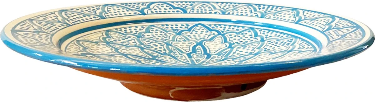 Marokkaanse Schaal Handbeschilderde Aardewerk 35 Cm - Saladeschaal - Fruitmand - Fruitschaal 4 Marokkaanse Schaal Handbeschilderde Aardewerk 35 Cm - Saladeschaal - Fruitmand - Fruitschaal - Afbeelding 2