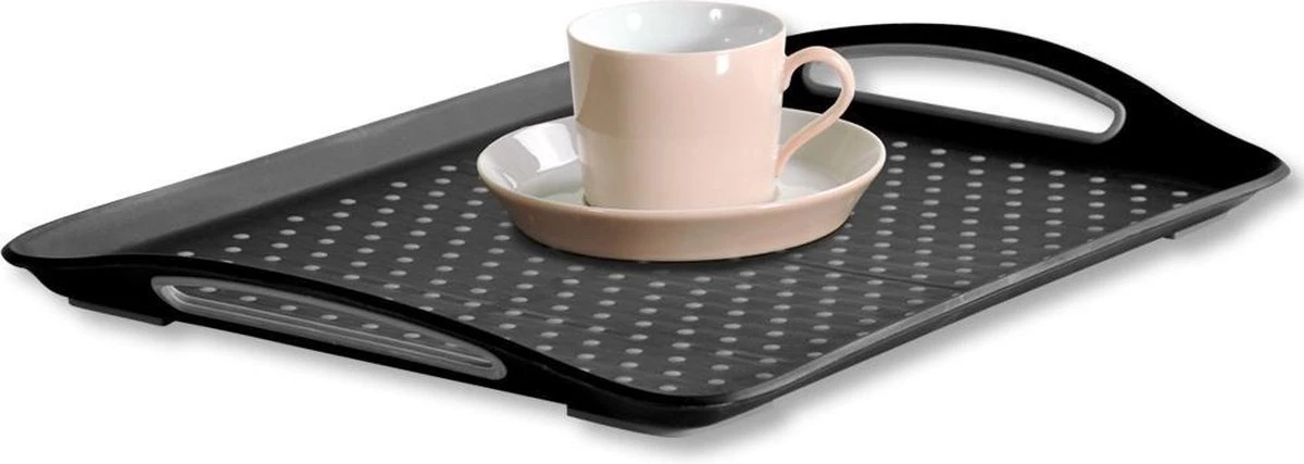 Dienblad Rechthoekig - Anti-slip Dienblad - Diep Dienblad Met Antislip - Met Handvatten - 45.5 X 32 X 4.5 Cm - Kleur: Zwart 4 Dienblad Rechthoekig - Anti-slip Dienblad - Diep Dienblad Met Antislip - Met Handvatten - 45.5 X 32 X 4.5 Cm - Kleur: Zwart - Afbeelding 2