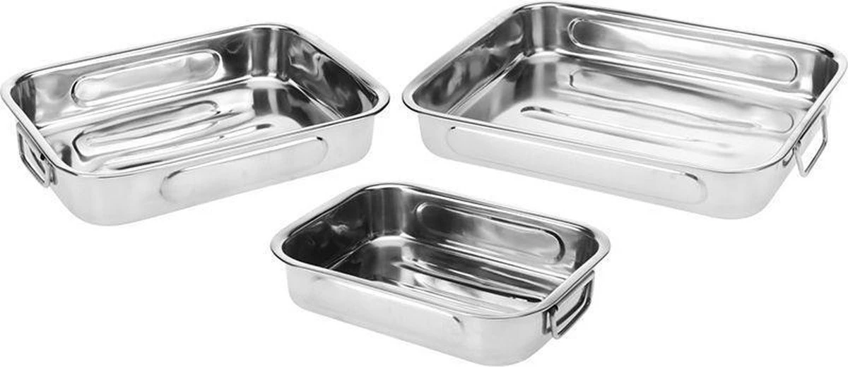 Excellent Houseware Set Van 3x Stuks RVS Braadsledes/ovenschalen - Vlees Braden - Braadpan - Braadslede 6 Excellent Houseware Set Van 3x Stuks RVS Braadsledes/ovenschalen - Vlees Braden - Braadpan - Braadslede - Afbeelding 4