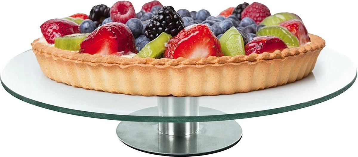 "Secret De Gourmet" Taartplateau Draaibaar | Taartplateau Met Voet | Taartbord | Taart Draaiplateau | Duurzaam | Glas / RVS | Ø 30cm 6 "Secret De Gourmet" Taartplateau Draaibaar | Taartplateau Met Voet | Taartbord | Taart Draaiplateau | Duurzaam | Glas / RVS | Ø 30cm - Afbeelding 4