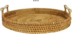 QUVIO Dienblad Met Handvaten - Schaal - Decoratieve Dienbladen - Presenteerblad - Sierschaal - Serveerschaal - Woonaccessoires - Rond - Diameter Van 28 Cm - Rotan - Lichtbruin -KitchenAids Winkel 1200x572