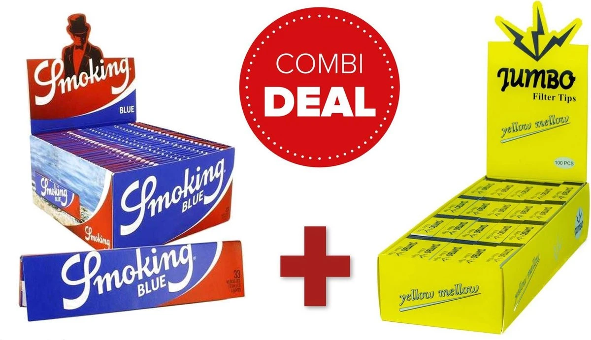 Combideal Vloei & Tips Smoking Blue King Size Box 50 + Jumbo Yellow Mellow Box 100 3 Combideal Vloei & Tips Smoking Blue King Size Box 50 + Jumbo Yellow Mellow Box 100