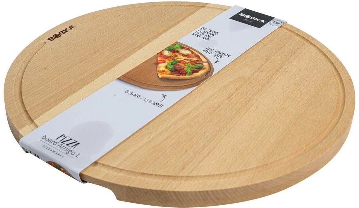 Boska Pizzaplank Amigo L Rond - Borrelplank Van Duurzaam Beukenhout - Met Opvanggeul - Ø 34 Cm 10 Boska Pizzaplank Amigo L Rond - Borrelplank Van Duurzaam Beukenhout - Met Opvanggeul - Ø 34 Cm - Afbeelding 8