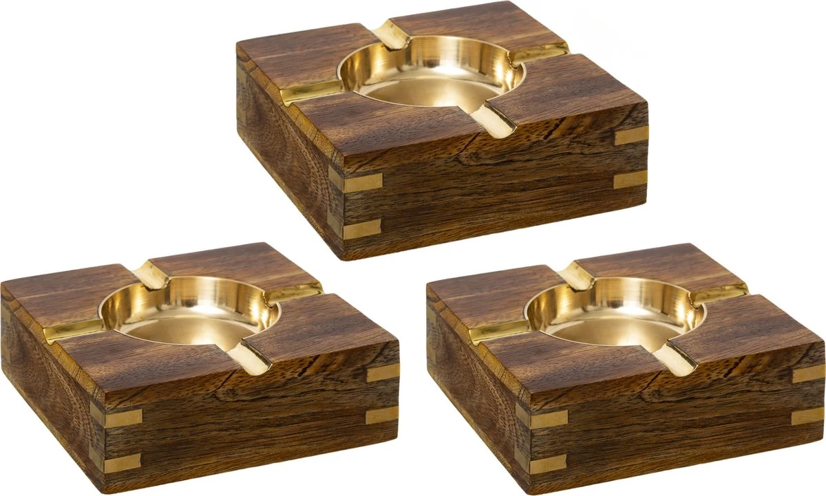 Terras Asbak Vierkant Metaal/hout 10 X 4 Cm Goud - Buiten Asbakken 5 Terras Asbak Vierkant Metaal/hout 10 X 4 Cm Goud - Buiten Asbakken - Afbeelding 3