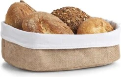 1x Jute Brood Serveer Mandjes 26 X 18 Cm - Zeller - Keukenbenodigdheden - Tafel Dekken - Ontbijten/Brunchen/Lunchen - Broodjes/bolletjes Serveren - Broodmanden