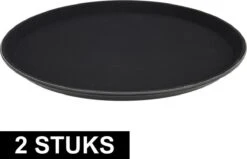 Merkloos 2x Zwarte Horeca Dienbladen Met Anti-slip Laag Rond 35 Cm - Dienbladen