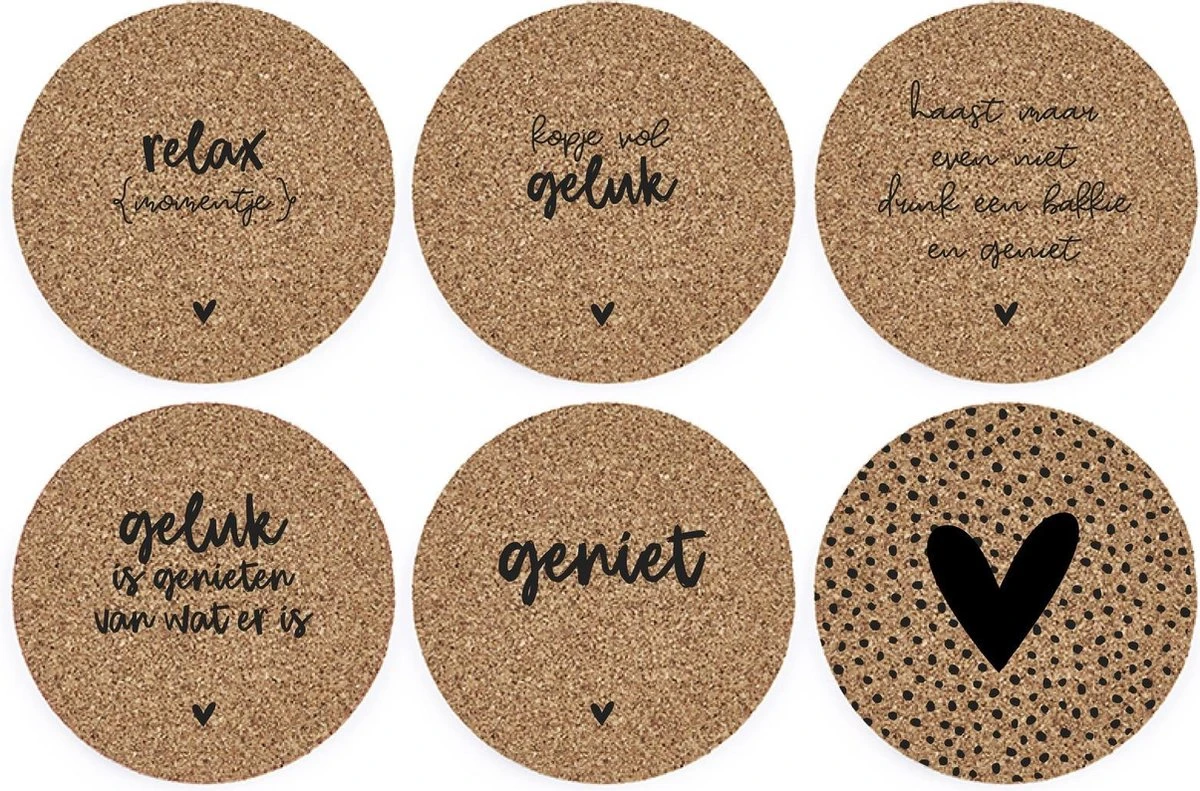 Zoedt - Onderzetters Kurk - Set Van 6 - Met Tekst 3 Zoedt - Onderzetters Kurk - Set Van 6 - Met Tekst