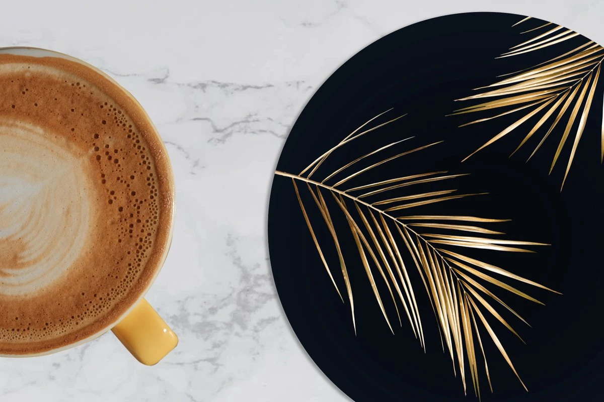 Onderzetters Voor Glazen - Goud Print - Zwart - Rond - Planten - Onderleggers Voor Glazen - 10x10 Cm - 6 Stuks 8 Onderzetters Voor Glazen - Goud Print - Zwart - Rond - Planten - Onderleggers Voor Glazen - 10x10 Cm - 6 Stuks - Afbeelding 6