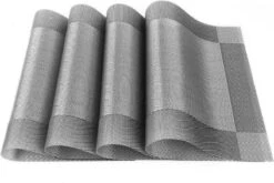 Vitamo™ Duurzame Placemats 4 Stuks - Hittebestendig - Makkelijk Schoon - Fijngeweven PVC - 30 X 45cm - Metallic Grijs -KitchenAids Winkel 1200x800 70