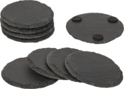 Merkloos 8x Leisteen Krijtbord Onderzetters Rond 10 Cm - Leistenen Onderzetters Voor Glazen En Bekers