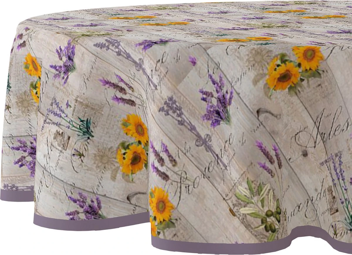 Merkloos Tafelzeil Rond Lavendel/Zonnebloem - 160cm 3 Merkloos Tafelzeil Rond Lavendel/Zonnebloem - 160cm