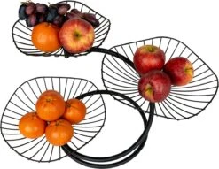 QUVIO Fruitschaal Etagère Drielaags - Fruitmand - Fruitschaal Zwart - Serveerschaal - Schalen - Presenteerbladen - Draadstaal - Staal - 26 X 50 X 33 Cm (lxbxh) - Zwart -KitchenAids Winkel 1200x930 1