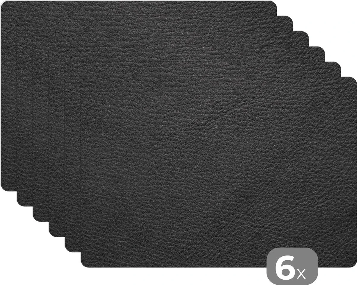 Placemat - Placemats Kunststof - Leer - Lederlook - Zwart - Grijs - 45x30 Cm - 6 Stuks - Hittebestendig - Anti-Slip - Onderlegger - Afneembaar 3 Placemat - Placemats Kunststof - Leer - Lederlook - Zwart - Grijs - 45x30 Cm - 6 Stuks - Hittebestendig - Anti-Slip - Onderlegger - Afneembaar