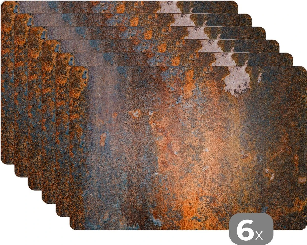 Placemat - Placemats Kunststof - Staal - Vintage - Roest - 45x30 Cm - 6 Stuks - Hittebestendig - Anti-Slip - Onderlegger - Afneembaar 3 Placemat - Placemats Kunststof - Staal - Vintage - Roest - 45x30 Cm - 6 Stuks - Hittebestendig - Anti-Slip - Onderlegger - Afneembaar