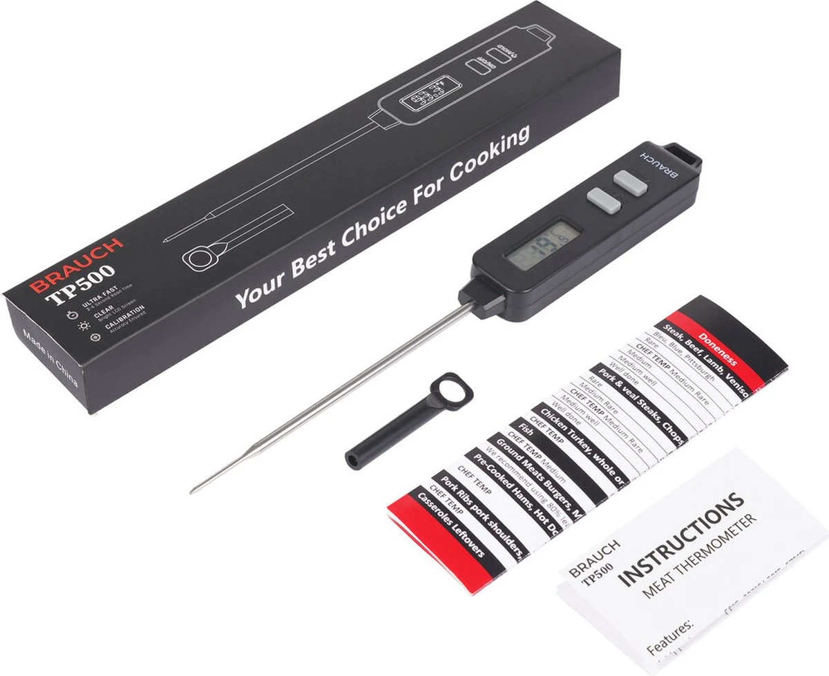 Brauch TP500 - Thermometer - Keukenthermometer - RVS - Voedsel Melk, Vlees, BBQ, Water, Zwart 6 Brauch TP500 - Thermometer - Keukenthermometer - RVS - Voedsel Melk, Vlees, BBQ, Water, Zwart - Afbeelding 4