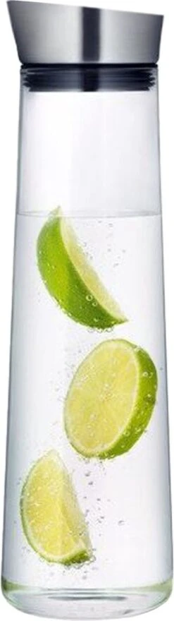 Krumble Karaf Van Glas - 1000ml - 1 Liter - 33 X 9,5 Cm (dxh) - Glazen Waterfles - RVS - Tafel Water