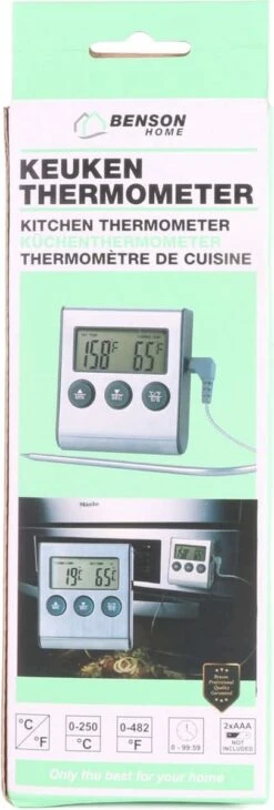 Benson Digitale Keukenthermometer - Vleesthermometer - Incl. Timer, Warmte Alarm En Batterij -KitchenAids Winkel 406x1200