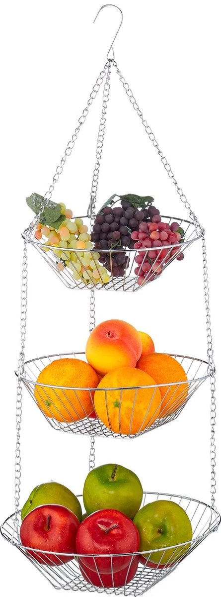 Relaxdays Hangende Fruitmand - Fruitschaal - Etagere Fruit - Hangmand - Draad - 3 Etages 3 Relaxdays Hangende Fruitmand - Fruitschaal - Etagere Fruit - Hangmand - Draad - 3 Etages