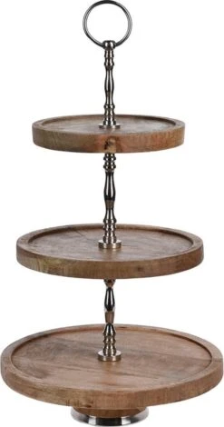 Merkloos Etagere 3-laags - Mangohout Met Metaal- 50 Cm Hoog