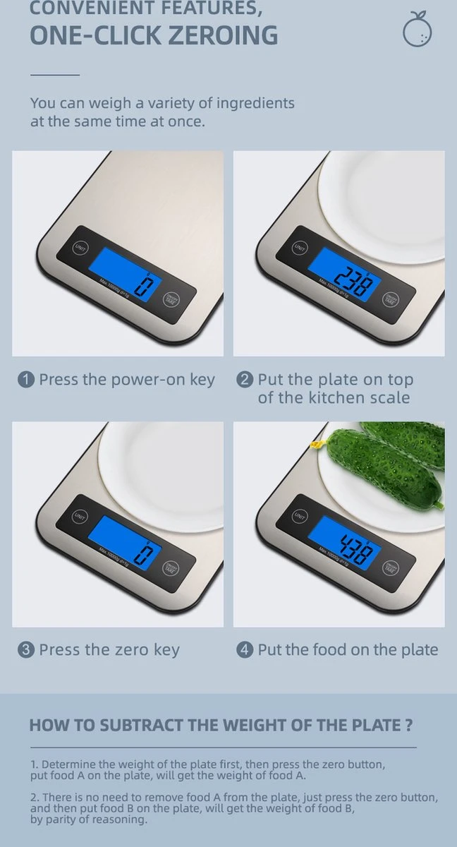 Digitale Precisie Keukenweegschaal - Weegvermogen Tot 10 KG - Incl. Batterijen - Grijs - RVS - Roestvrij Staal 4 Digitale Precisie Keukenweegschaal - Weegvermogen Tot 10 KG - Incl. Batterijen - Grijs - RVS - Roestvrij Staal - Afbeelding 2