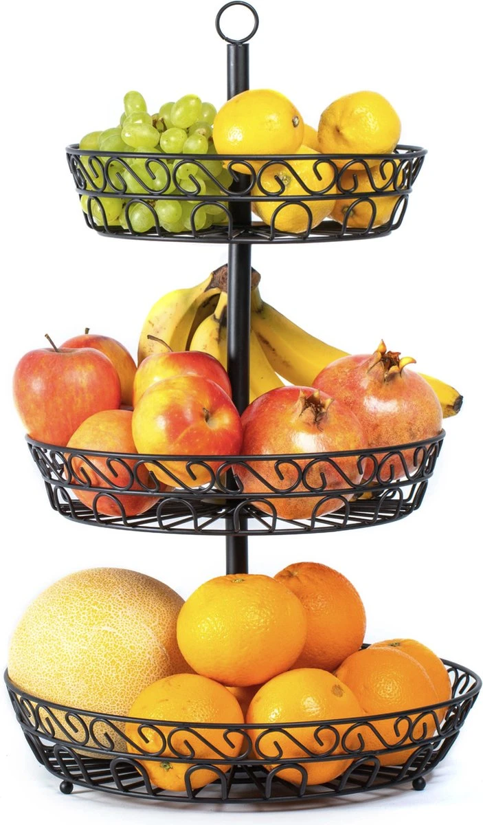 Chefarone Fruit Etagère 3 Laags - Fruitmand Metaal - Fruitschaal - Groentemand - Opberger - Zwart 3 Chefarone Fruit Etagère 3 Laags - Fruitmand Metaal - Fruitschaal - Groentemand - Opberger - Zwart