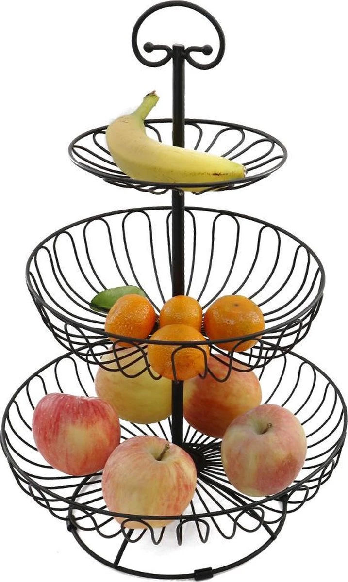 Sens Design Fruitschaal - Fruitmand Metaal - Etagère 3 Laags - Zwart 4 Sens Design Fruitschaal - Fruitmand Metaal - Etagère 3 Laags - Zwart - Afbeelding 2