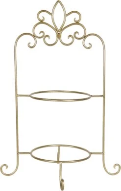 Clayre & Eef Etagère Voor 2 Borden 38x30x57 Cm Goudkleurig Ijzer Rond Borden Etagère Serveerschaal