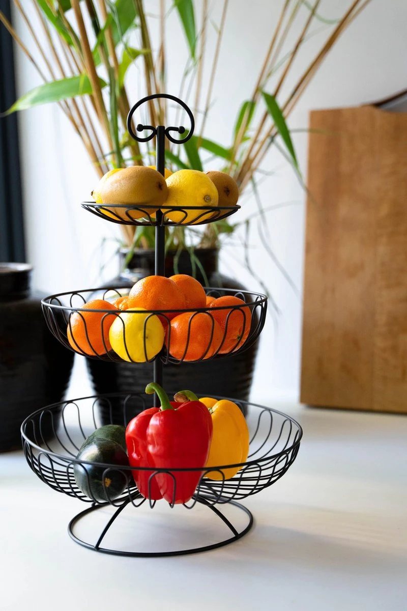 Sens Design Fruitschaal - Fruitmand Metaal - Etagère 3 Laags - Zwart 5 Sens Design Fruitschaal - Fruitmand Metaal - Etagère 3 Laags - Zwart - Afbeelding 3