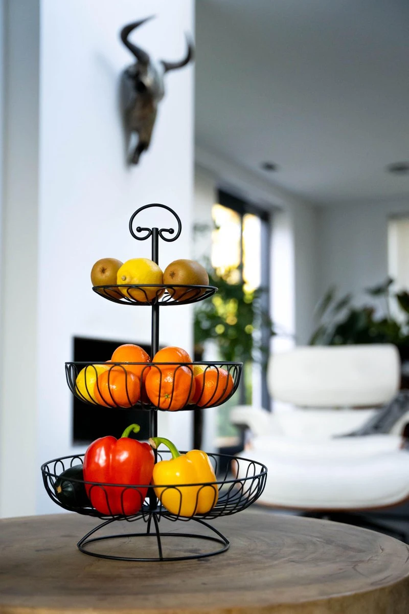 Sens Design Fruitschaal - Fruitmand Metaal - Etagère 3 Laags - Zwart 6 Sens Design Fruitschaal - Fruitmand Metaal - Etagère 3 Laags - Zwart - Afbeelding 4