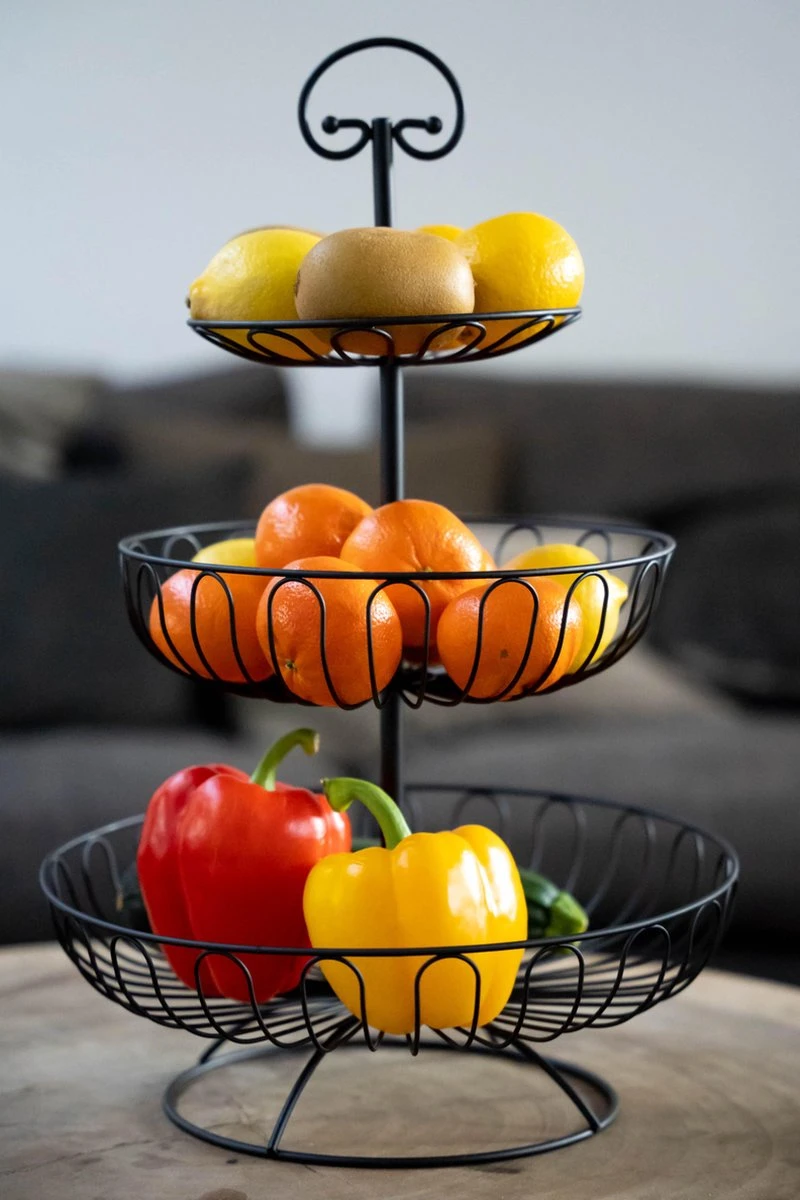 Sens Design Fruitschaal - Fruitmand Metaal - Etagère 3 Laags - Zwart 7 Sens Design Fruitschaal - Fruitmand Metaal - Etagère 3 Laags - Zwart - Afbeelding 5