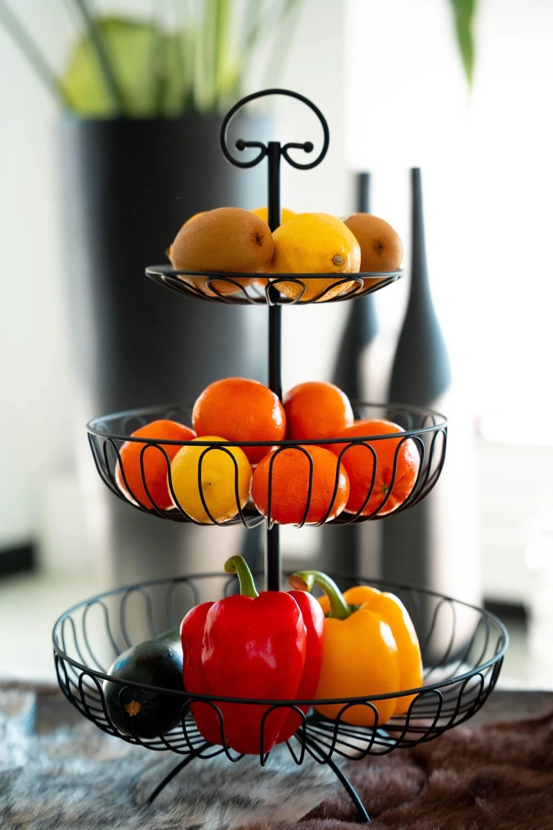 Sens Design Fruitschaal - Fruitmand Metaal - Etagère 3 Laags - Zwart 9 Sens Design Fruitschaal - Fruitmand Metaal - Etagère 3 Laags - Zwart - Afbeelding 7