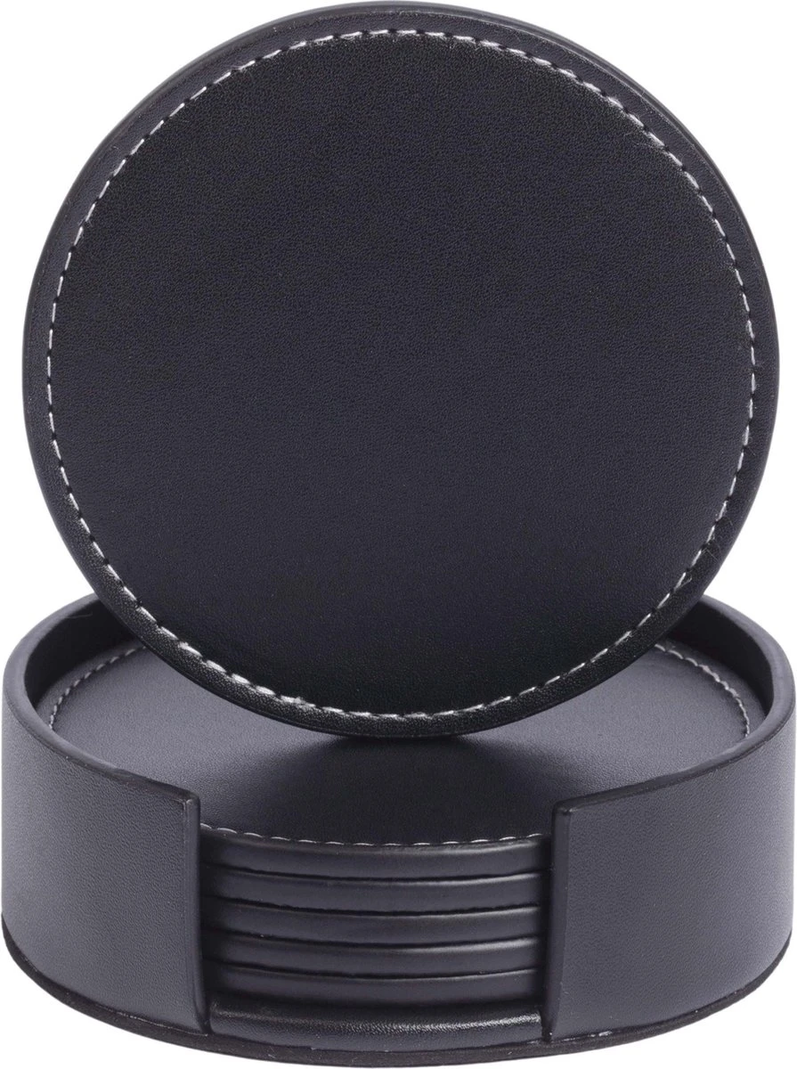 Merkloos Luxe Leren Onderzetters Voor Glazen Met Houder - 6 Stuks - Waterafstotend En Hittebestendig - Glasonderzetters Voor Op Tafel - Coasters - Rond 3 Merkloos Luxe Leren Onderzetters Voor Glazen Met Houder - 6 Stuks - Waterafstotend En Hittebestendig - Glasonderzetters Voor Op Tafel - Coasters - Rond