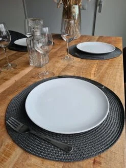 Merkloos Placemats - Rond - 38 Cm - 4 Stuks - Onderlegger - Hitte Bestendig - Donker Grijs - Luxe Uitstraling -KitchenAids Winkel 899x1200 19