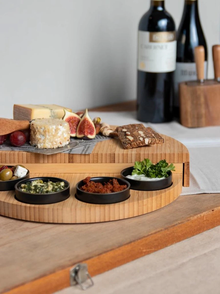 Serveerplank Rond Met Bakjes 3 Serveerplank Rond Met Bakjes